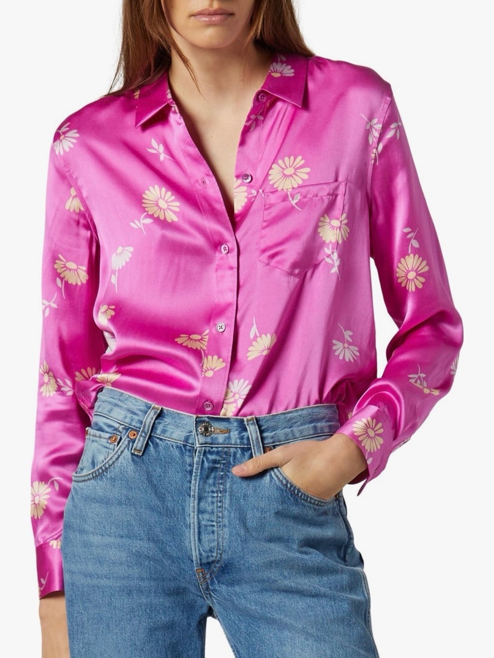 NEW Equipment Pink 100% Silk Leema Floral Button Down Silk Blouse